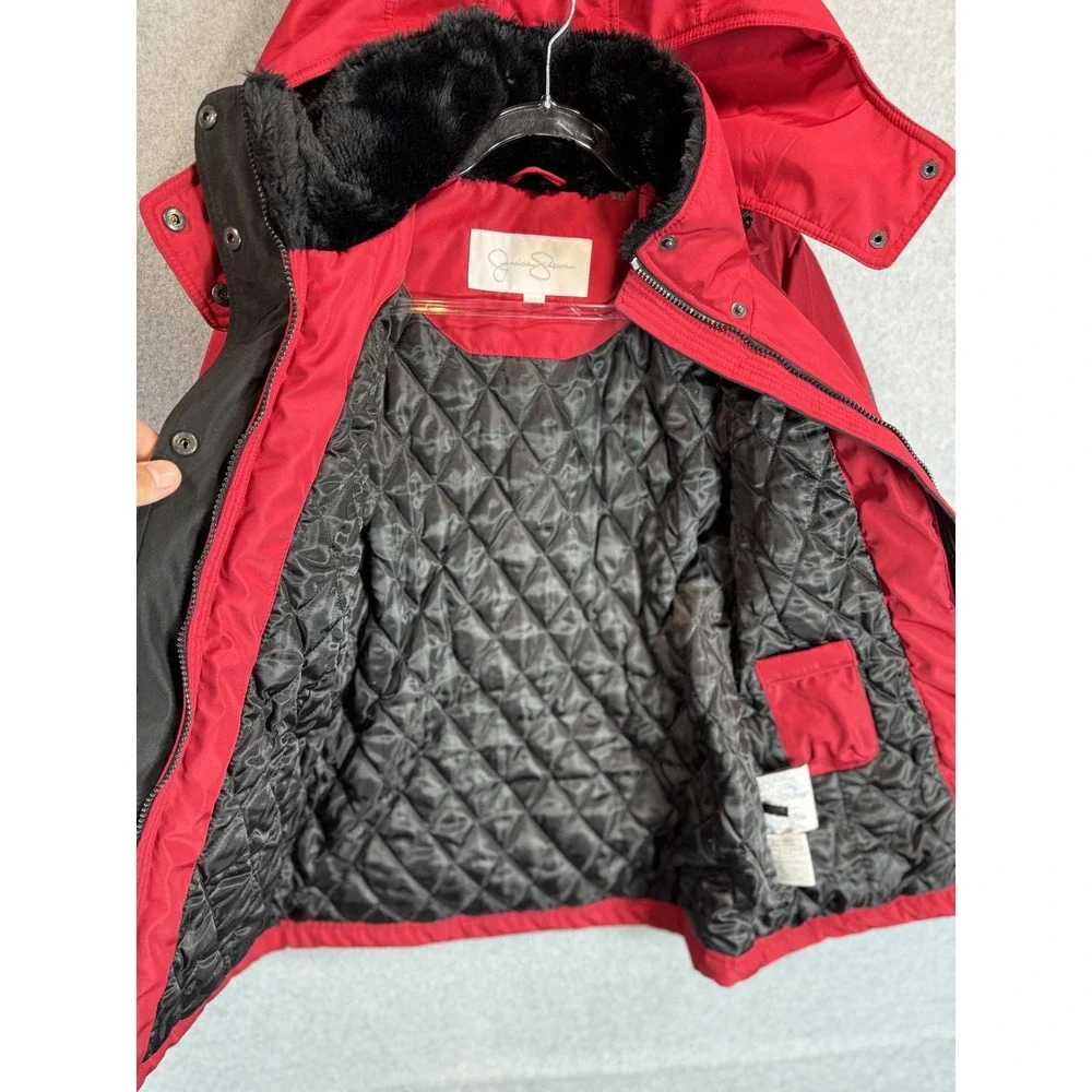 Jessica Simpson Jacket Womens Small Hooded Quilted Parka Faux‎ Fur Winter Coat
